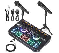 ERINGOGO Professional Podcast Equipment Dual Microphone Sound Card Mixer with Voice Changer for Live Streaming Gaming Music Recording and Broadcasting