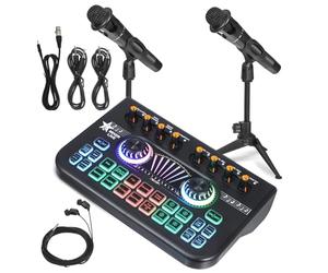 ERINGOGO Professional Podcast Production Studio Bundle with Dual Microphones and Live Sound Card Audio Mixer for Streaming Recording Voice Changing and Dj Use and User-friendly Equipment