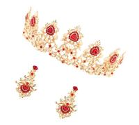 ERINGOGO Red Crystal Bridal Crown and Earrings Elegant Rhinestone Wedding Hair Accessories for Prom and Special Occasions Stylish Fits Women