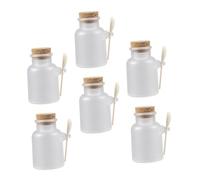 ERINGOGO Refillable Plastic Bottles with Nice Sealing Performance 6 Sets with Cork Lids and Wooden Spoons 100g Portable Empty Jar Containers for Personal Care and Beauty Salons