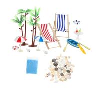ERINGOGO Resin Beach Ornament Summer Miniature Landscape DIY Fairy Dollhouse Accessories with Sun Umbrellas Lounge Chairs Surfboard Coconut Trees Dolphins Shells Blue Sand for Creative