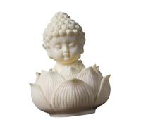 ERINGOGO Resin Buddha Statue Desktop Ornament White Cute O-version Shakyamuni Lotus Figurine for Indoor Home Decor Spiritual Awakening Craft Sculpture