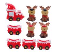 ERINGOGO Resin Reindeer Sculpture Christmas Train Ornament Set Winter Village Display with Deer Figurines and Festive Holiday Desktop Decorations