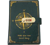 ERINGOGO Retro A5 Journal Notebook with Password Lock, Green Imitation Leather Cover Notepad, Portable Decorative Diary for Students and Business Writing