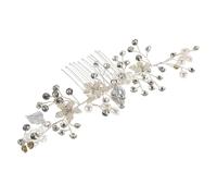 ERINGOGO Rhinestone Bridal Hair Comb with Sparkly Crystal and Faux Pearl Leaves Silver Wedding Hair Accessory for Brides and Bridesmaids Secure and Elegant Headpiece for Wedding Photoshoots