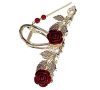 ERINGOGO Rose Tassel Hair Claw Clip for Women Elegant Ponytail Holder with Rhinestone and Pearl Accents for All Hair Types for Parties Ceremonies and Everyday Use
