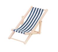 ERINGOGO Scale Blue Stripe Beach Chair Model for Dollhouse Playhouse Accessory Wooden Recliner Mini Chair for DIY Scene Decoration and Imaginative Outdoor Ornament