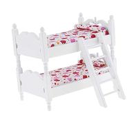 ERINGOGO Scale Wooden Bunk Bed Doll Furniture Miniature Play for Dollhouse Pink Strawberry Bed for Pretend Play and DIY Decor