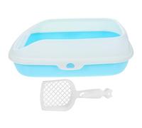 ERINGOGO Semi-enclosed Blue Plastic Cat Litter Box 40x28x13cm with Shovel Kitten Toilet Anti-splash Design for Home Use Random Style