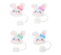ERINGOGO Silicone Straw Caps Drinking Toppers Cute Cartoon Bunny 4pcs Reusable Straw Covers Easy to Clean for Home and Camping