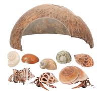 ERINGOGO Small Crab Coconut Shell Hideout with 8 Large Sea Conch Shells Reptile Hide Cave Habitat Shelter for Aquarium and Turtle Rest