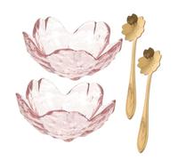 ERINGOGO Small Sakura Glass Essential Oil Mixing Bowls 2pcs with Gold Spoon Set for Salon Facial Spa Massage Oil and Aroma Therapy