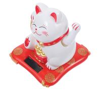 ERINGOGO Solar Powered Luck Cat Ornament with Waving Arm for Feng Shui Wealth Lovely White Maneki Neko Figurine Car Dashboard and Home Decoration Gift