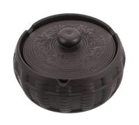 ERINGOGO Stylish Ceramic Ashtray with Lid for Office and Home, Windproof and Easy to Clean Retro Patio Ashtray Featuring Traditional Yixing Clay Craft and Vintage Artistic Design