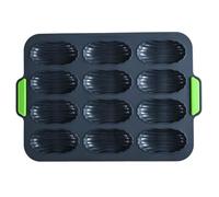 ERINGOGO Thickened Two-Color Silicone Cake Mold Non-Stick 12-Grid Baking Tray Bread Pan with Handle Dark Grey for Handmade Desserts and Kitchen Baking