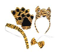 ERINGOGO Tiger Costume Animal Headband with Bow Tie Tail and Paw Gloves Jungle Accessory Kit for Halloween Cosplay Party Stage Performance