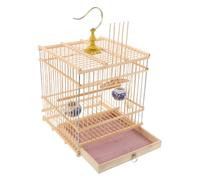 ERINGOGO Vintage Bamboo Birdcage with Carbonized Finish Rectangular Bird Cage for Finches Small Birds Removable Bottom Tray Indoor Balcony Parrot with Secure Door Lock