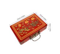 ERINGOGO Vintage Chinese Mahjong Box with Handle Sturdy Wooden Storage Case with Traditional Patterns Portable Retro Style for Mahjong Tiles and Sundries -ready Craftsmanship