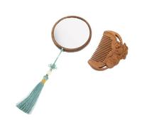 ERINGOGO Vintage Handheld Mirror and Wood Comb Set with Hand-carved Design and Tassel Pendant Lightweight Portable Vanity for Travel Home Office and Outdoor Use High Clarity Reflection and