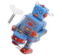 ERINGOGO Vintage Wind-up Tinplate Drumming Robot Retro Mechanical Clockwork Robot for Adult Collection Blue Tin Home and Office Decoration