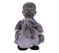 ERINGOGO Voice Activated Halloween Scary Doll with Glowing Eyes and Walking Motion Creepy Haunted House Prop for Party Decorations Battery Not Included Realistic Sound Effects Gray Costume
