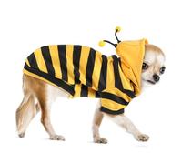 ERINGOGO Warm Bee Costume Pet Hoodie for Cats and Dogs Fleece Insulated Winter Apparel with Flexible Antennae and Built in Leash Ring Cute Striped Design for Cold Weather and