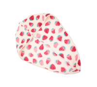 ERINGOGO Water Absorbent Fleece Bathing Hat for Women Pink Strawberry Design Shower Cap for Quick Hair Drying Lightweight and Comfortable Turban for Home and Travel Use