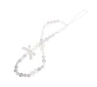 ERINGOGO White Artificial Pearl Bow Phone Lanyard Anti-lost Mobile Strap with Beaded Bracelet Charm for Women Fashionable Phone Case Pendant