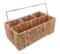 ERINGOGO Wicker Silverware Organizer Basket with Handles Handwoven Straw and Iron Frame Cutlery Caddy with Compartments Rustic Utensil Holder for Kitchen Dining Picnic Storage Compact