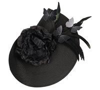 ERINGOGO Women Fascinator Headband Butterfly and Flower Straw Hat Black Handmade Bridal Headdress for Wedding Tea Party Hair Accessories