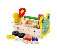 ERINGOGO Wooden Cartoon Tool Box Educational Multi-function Solid Wood Portable Toolkit for Boys Safe Water-paint Finish Promotes Sharing and Motor Skills Development for Preschool Learning
