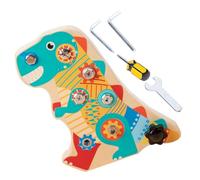 ERINGOGO Wooden Dinosaur Busy Board Educational for Year Old Interactive Cartoon Tool Creativity and Independent Play for Early Learning and Fine Motor Skills Development