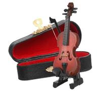 ERINGOGO Wooden Mini Violin Model with Bow Rack and Case Realistic Decorative Miniature Instrument Ornament for Home Office Rustic Style Display Compact Shelf Decoration Gift