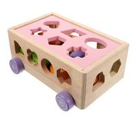 ERINGOGO Wooden Shape Sorter Truck 18 Holes Pink Educational Animal Building Blocks Cognition Shape Matching for Early Learning and Development