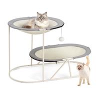 Erinnyees 2-Tier Elevated Cat Bed with Removable Cat Hammock, Steel Frame and Triangular Base, Breathable Oxford and Mesh Pet Furniture for Indoor & Outdoor Use