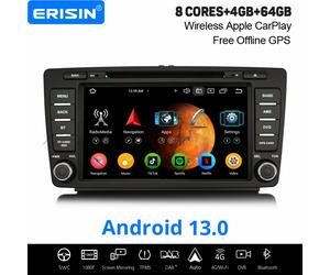 Erisin 64GB 8-Core Android 13 Car Stereo GPS For Skoda Octavia Rapid Spaceback Roomster Superb Yeti DAB+ CarPlay WiFi CD