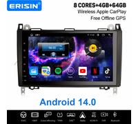 Erisin 9" 8-Core 4GB+64GB Android 14 Car Stereo for Mercedes A/B Class Vito Sprinter VW Crafter DAB+ GPS Radio CarPlay WiFi BT 5.0 OBD2