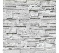 Erismann 3D Effect Brick Wallpaper Grey White Stone Tile Rustic Vinyl Paste Wall