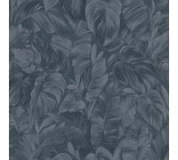 Erismann Abode Play Of Light Palm Leaves Foliage Navy Blue Wallpaper