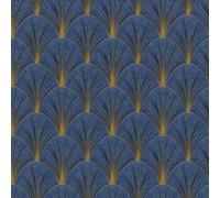 Erismann Blue Art Deco Avant Garde Wallpaper Gold Geometric Fan Feature Wall, Blue