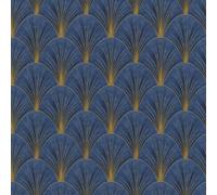 Erismann Blue Art Deco Avant Garde Wallpaper Gold Geometric Fan Feature Wall, Blue