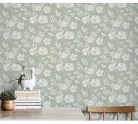 Floral Sage Green Wallpaper Textured Vinyl Paste The Wall Erismann Scrubbable, Green