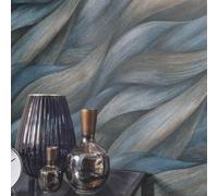 Non-Woven Wallpaper 10257-08 Casual Chic Waves Pattern Blue Dark Green