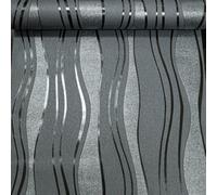 Charcoal Grey Black Glitter Textured Paste the Wall Wallpaper Vinyl Wave Stripe