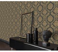 Erismann Decadent Damask Textured Black Vinyl Wallpaper