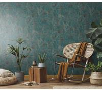Erismann Designer Ginkgo Flower Wallpaper In Teal And Gold