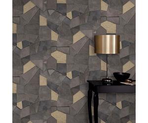 Erismann Elle 10445-37 Non-Woven Wallpaper Tile Look Abstract Grey Gold Metallic