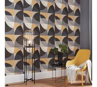 Galerie Elle Decoration Gold Mustard Grey Cream Geometric Circle Graphic Embossed Wallpaper