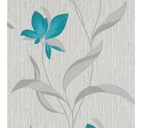 Erismann Fleur Flower Design Textured Blown Vinyl Wallpaper Teal 9730-18