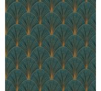 Erismann Green Art Deco Avant Garde Wallpaper Gold Geometric Fan Feature Wall